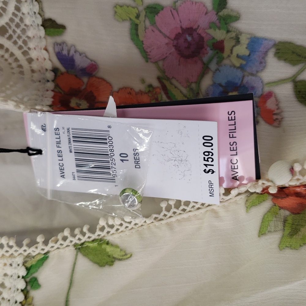Avec Les Filles NWT White Zinnia Floral Long Sleeve Embroidered Dress Size 10 - Picture 6 of 6